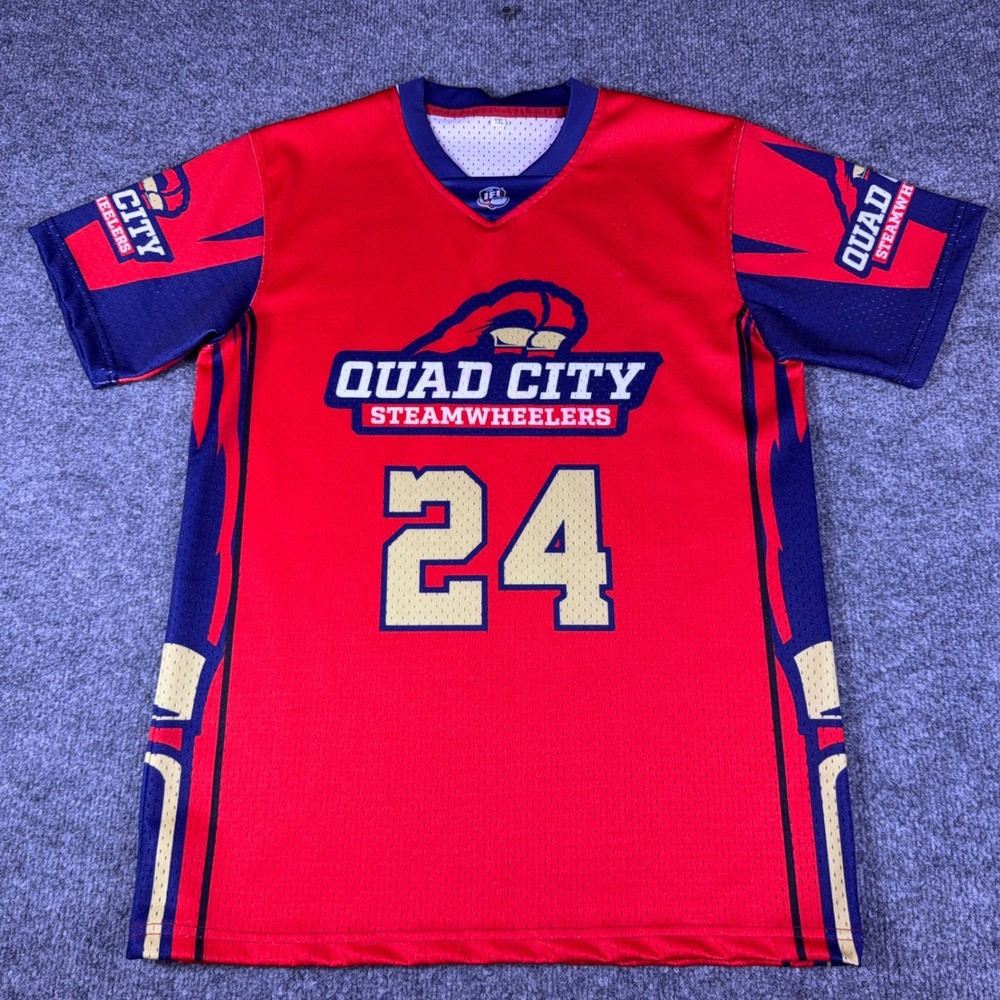 Quad City Steamwheelers IFL Football Jersey Kids YXL Red Blue 24 Mesh V-Neck